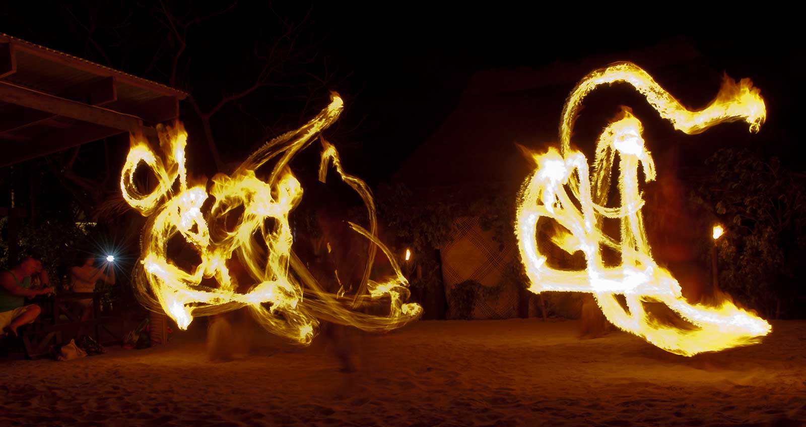 Fiji, Beach, Dancers with fire