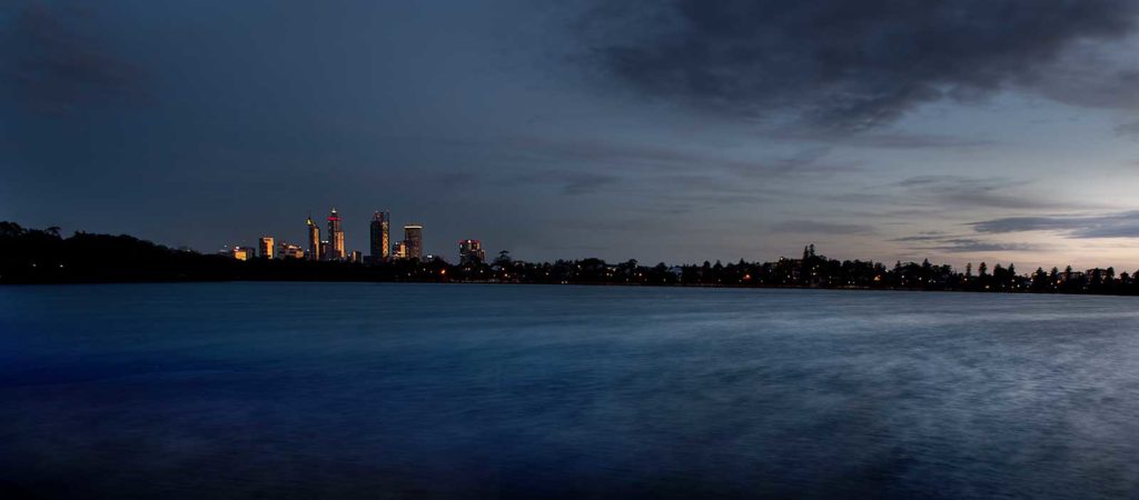 Perth at dusk over Lake Monger