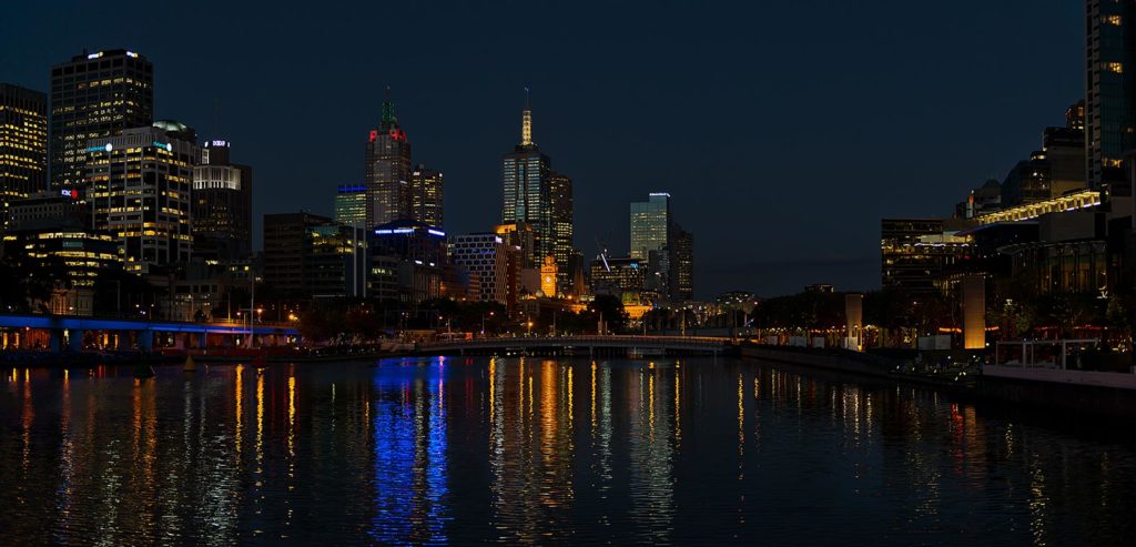 Melbourne, Victoria, Australia, night, lights, reflections